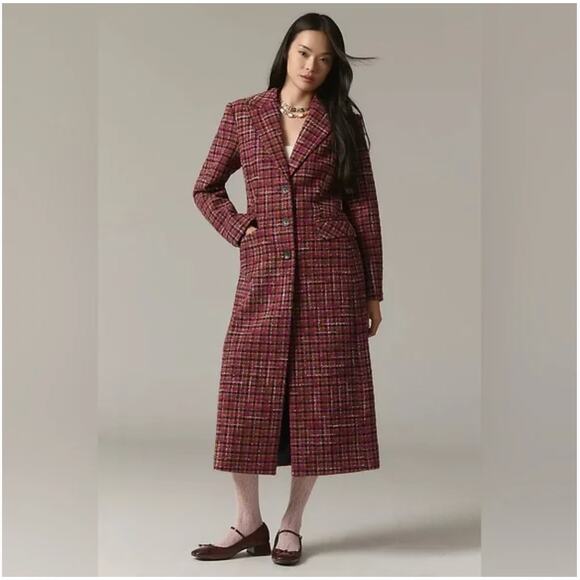 Avec Les Filles Single Breasted Tweed Maxi Coat Boucle Long Tweed Size Small New - Picture 1 of 14